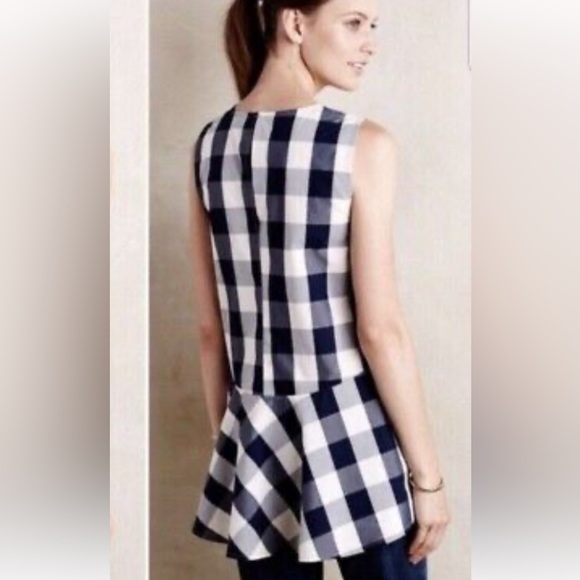 Hd In Paris Anthropologie Blue White Plaid Poplin Peplum Top size 8, EU 40 - Picture 2 of 11